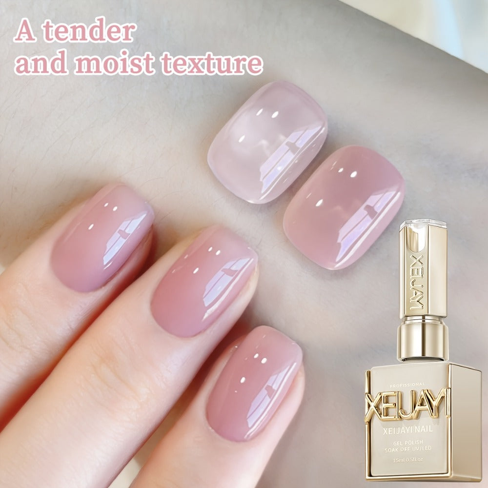 Gel Nail Polish Set with XEIJAYI Label, 8 Summer Ice Jelly Colors in Sheer Photo Frame Bottles