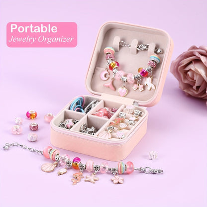 Bracelet Making Craft Kit with Portable Jewelry Box, Beads and Charms in Seven Color or Theme Options