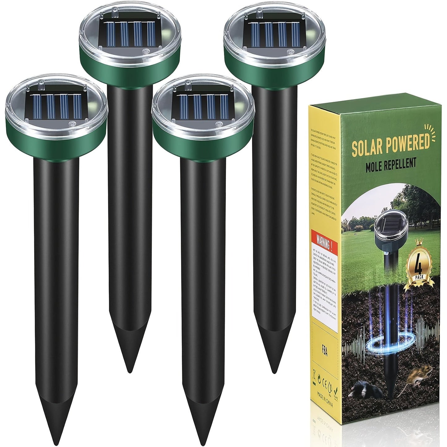 Solar Ultrasonic Pest Repeller Outdoor Waterproof Rodent Repellent Stake for Yard Garden Farm Mole Snake Skunk Dog Deterrent Device IP44 2/4/6/10 Pack