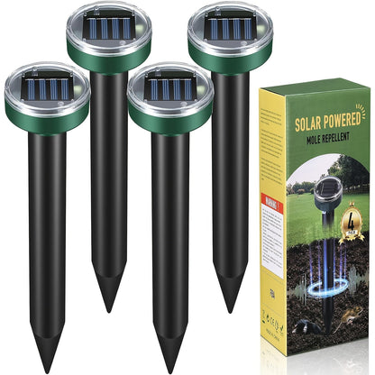Solar Ultrasonic Pest Repeller Outdoor Waterproof Rodent Repellent Stake for Yard Garden Farm Mole Snake Skunk Dog Deterrent Device IP44 2/4/6/10 Pack
