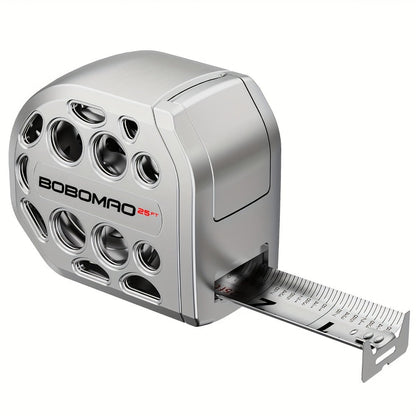 25-Foot Stainless Steel Measuring Tape with Self-Locking Blade, Magnetic Bottom and Hollow Silver ABS Housing