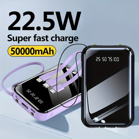 Power Bank 50000mAh 22.5W with Integrated Cable Array, Digital Display and LED Flashlight in Two Colors