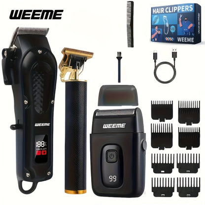 Hair Clipper Grooming Kit for Men USB Rechargeable with LCD Display | 8 Guide Combs Trimmer Shaver Set | Professional Home Hair Cutting Kit | Single 2pcs 3pcs Options Gift Set for Men