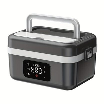 Self Heating Lunch Box Battery Powered 8000mAh - 60W Portable Electric Food Warmer with Smart Timer 1 Liter Stainless Steel Inner Container for Home Car Office and Truck, Leak Proof with Fork Spoon and Carry Bag, Gift for Men and Women