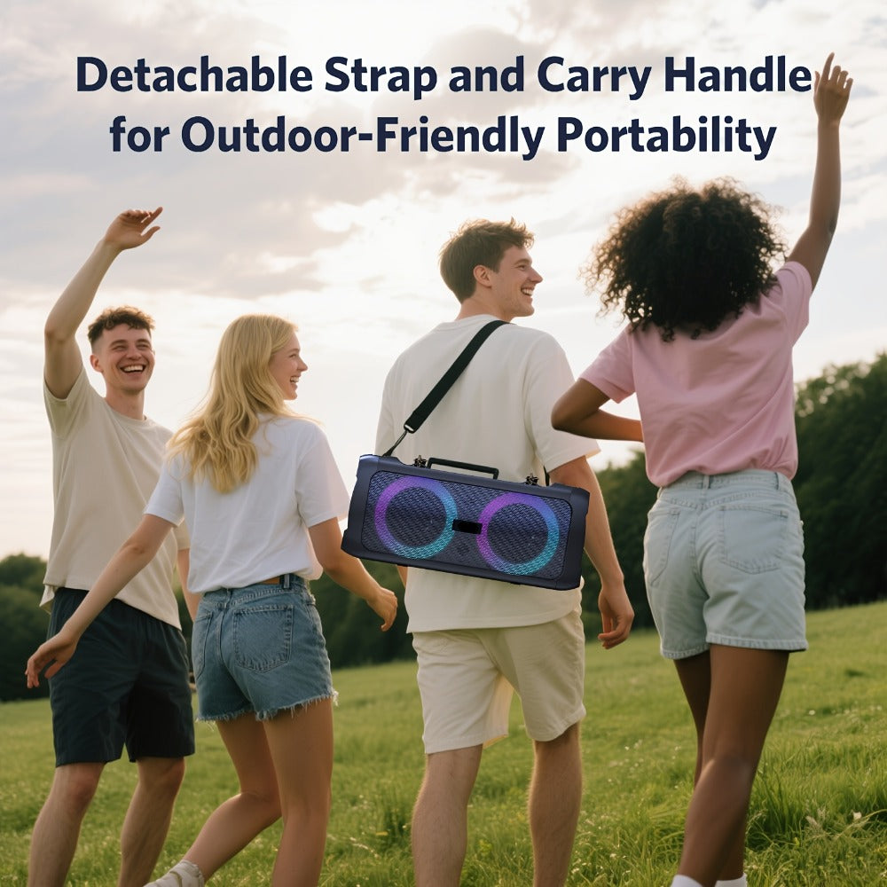 Portable Bluetooth Speaker Large Party Model with Dual 6.5-Inch Woofers, TWS, LED Rings and 5-Hour Battery