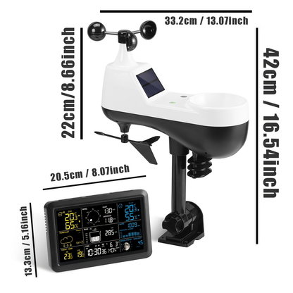 7-in-1 WiFi Weather Station with 7.5-Inch Color Display, Rain Collector, Wind Sensors and Tuya App
