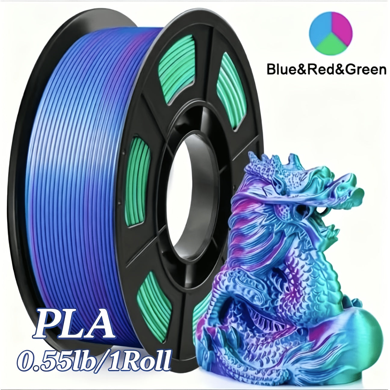 Gradient Tri-Color PLA Filament 1.75mm 250g 0.55lb – Three-Tone Color Transition Smooth Durable Printing for DIY Artistic Cosplay & Professional Projects Wide FDM Compatibility