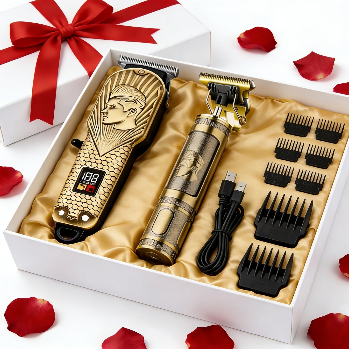 Hair Clipper & Beard Trimmer Set for Men USB Rechargeable with LCD Display – Professional Cordless Barber Kit Home Grooming Bundle, Gift for Men 2pcs or 4pcs