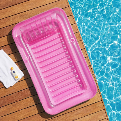 70 x 46-Inch Inflatable Pool Float Tanning Bed in Pink and White with Open Center and Raised Pillow