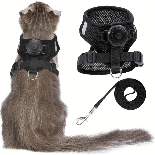 Escape-Proof Cat Harness and Leash with AirTag Holder – Adjustable Reflective Vest for Cats & Kittens Outdoor Walking S M L