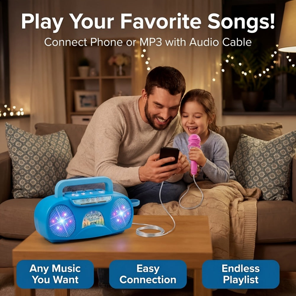 Kids Light-Up Singing Machine Toy with Microphone – All-in-One Music Toy for Boys & Girls Ages 3-7, Birthday & Holiday Gift, Blue / Red / Pink