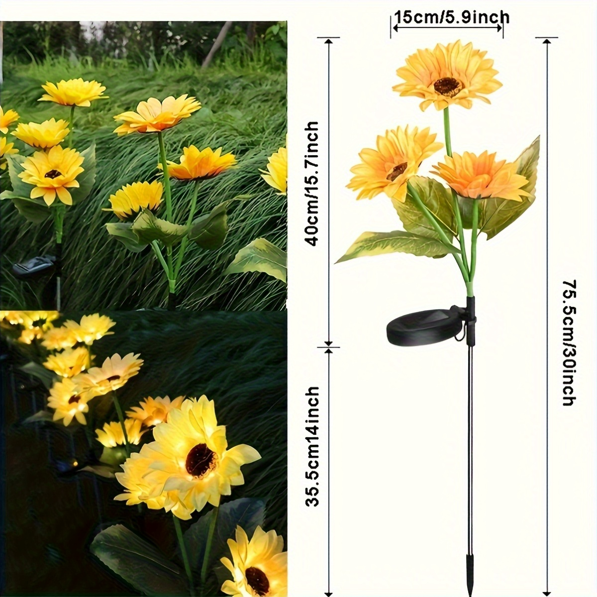 Solar Garden Lights Sunflower Stakes with IP65 Rating and 1- or 2-Piece Pack Options for Path Decor