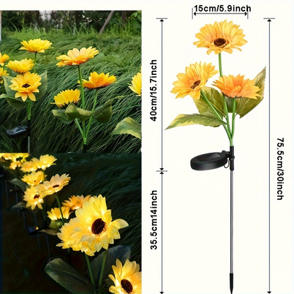 Solar Garden Lights Sunflower Stakes with IP65 Rating and 1- or 2-Piece Pack Options for Path Decor