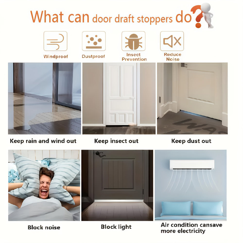 39-Inch Three-Layer Silicone Door Draft Stopper with Adhesive Backing in White, Black, Brown or Clear