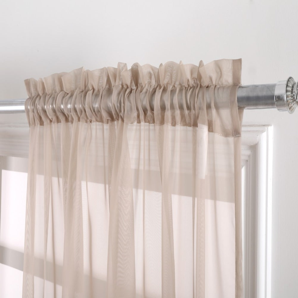 Two-Panel Solid Sheer Curtains with Rod-Pocket Header, Seven Colors and Four Size Configurations