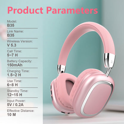 B35 Over-Ear Headphones with Bluetooth 5.3, 40mm Drivers, 90-Degree Rotating Earcups and Five Color or Storage Sets