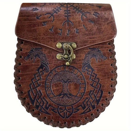 Costume Accessories Faux Leather Medieval Belt Pouch with Five Embossed Design Options in Brown or Black