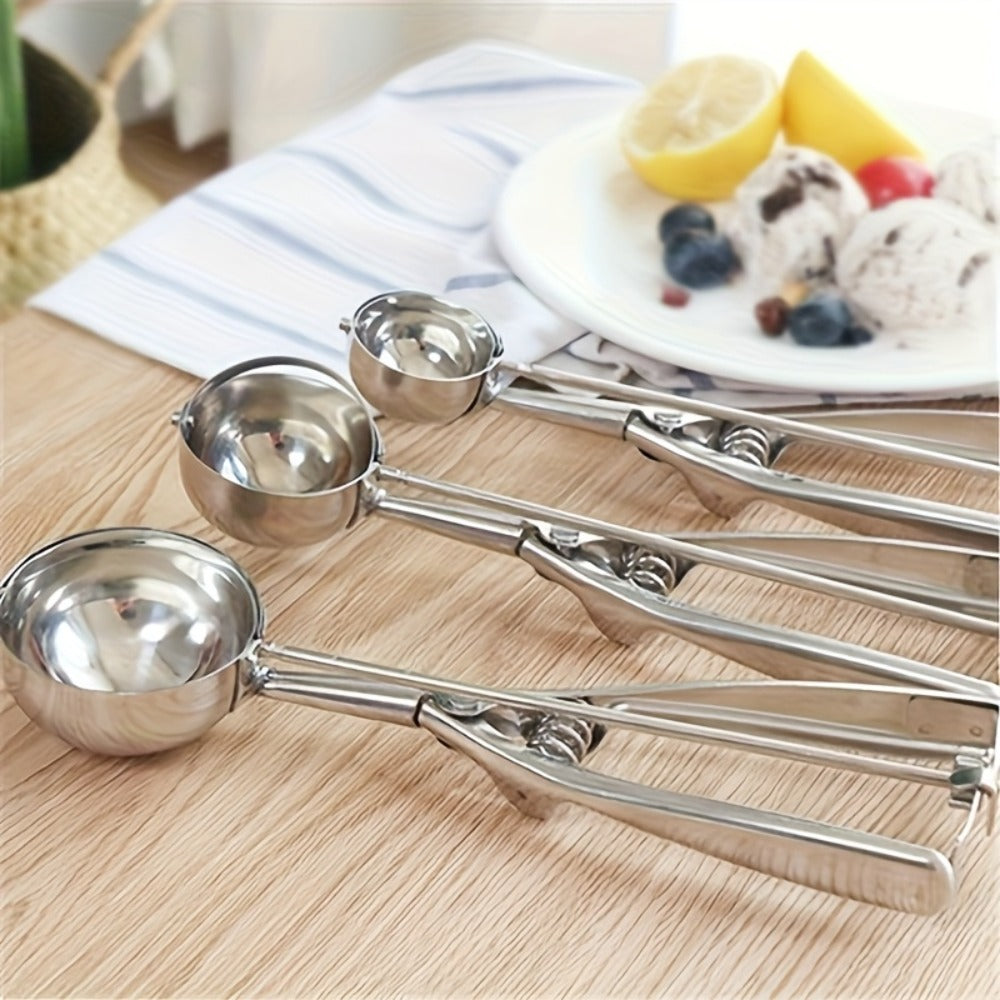 Three-Piece Trigger Scoop Set with Small, Medium and Large Bowls for Ice Cream, Cookie Dough and Fruit