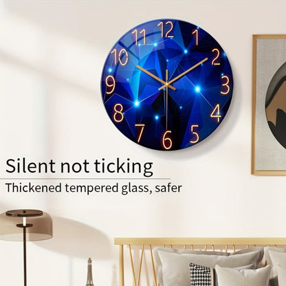 Blue Glass-Face Wall Clock with Gold-Tone Numerals, Quartz Movement and Five Diameter Options from 12 to 24 Inches