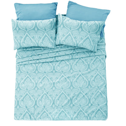 Bed Sheet Set 6-Piece Paisley Brushed Microfiber with 16-Inch Pocket and Six Size Families