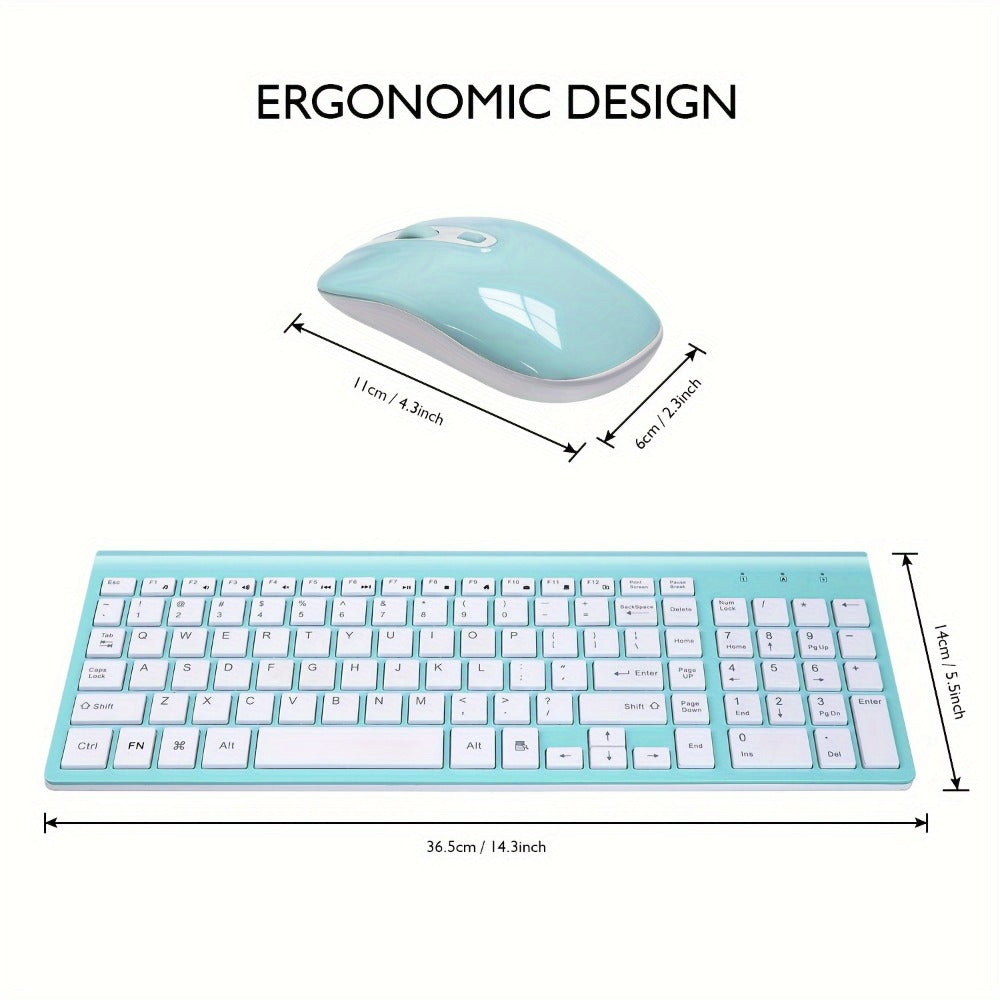 2.4G Wireless Keyboard and Mouse Combo Ultra-Thin Slim Full Size with Numpad Silent Keys Plug and Play USB Nano Receiver for Windows PC Desktop Laptop Home Office Blue Red