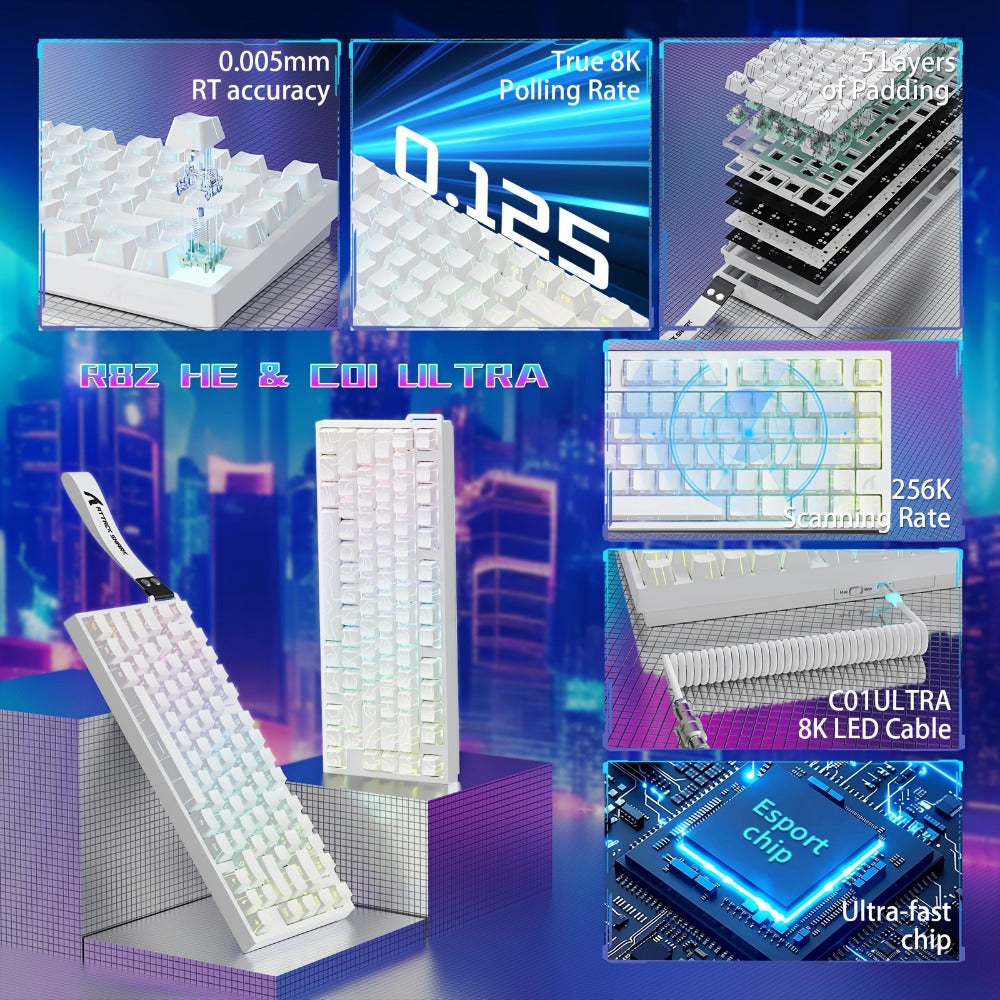 Hall Effect Mechanical Gaming Keyboard Attack Shark R82HE 80%, 0.005mm Rapid Trigger, 8000Hz Polling Rate