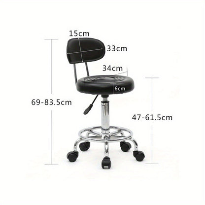 Salon Stool with Back & 360° Swivel – Adjustable Height 18.9"–22.8", Round Padded Cushion Seat, Chrome Base, Black or White for Nail Tech, Hair Stylist, Esthetician, Home Office