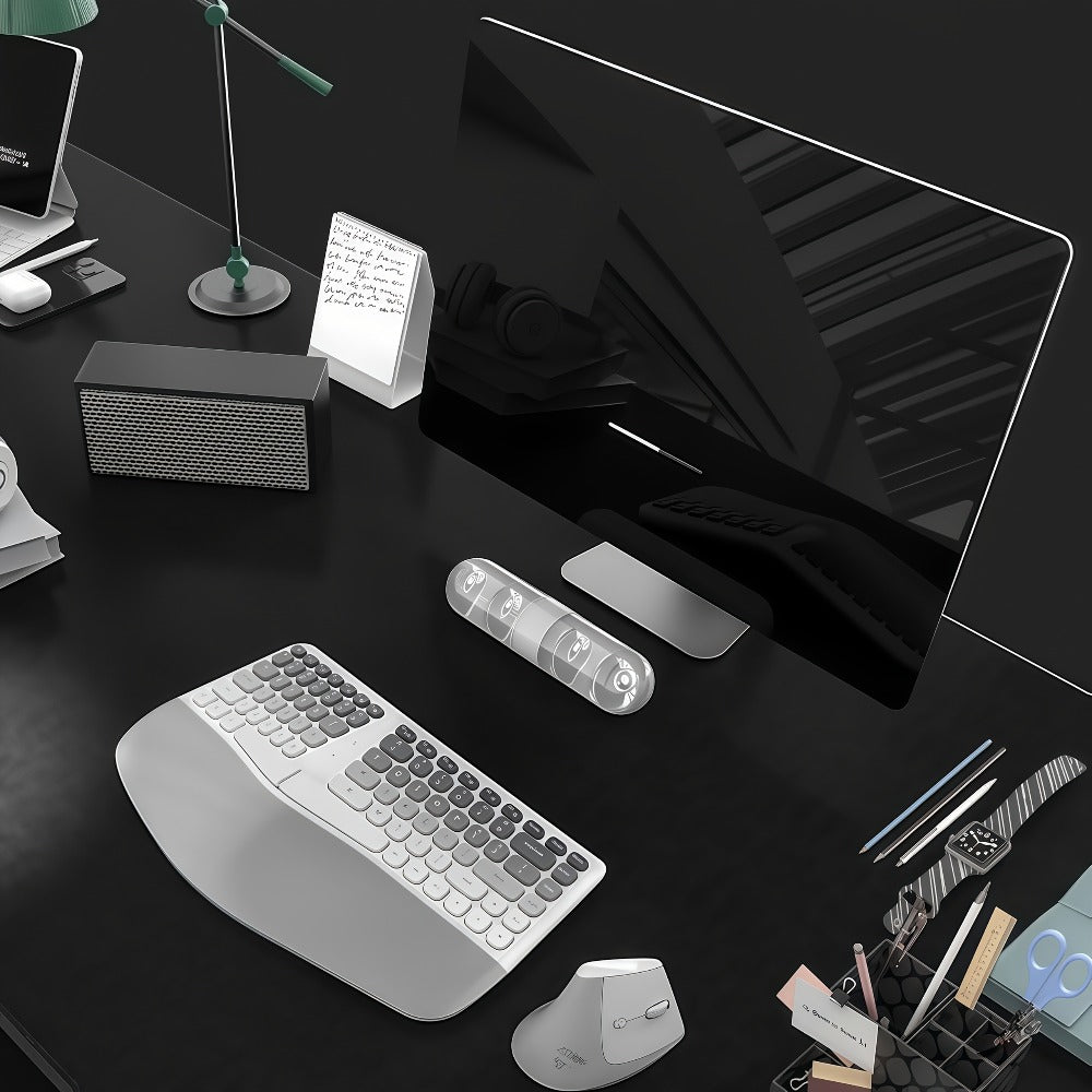 Ergonomic Wireless Keyboard and Mouse Combo with Wrist Support Anti-RSI Silent Keys 2.4GHz Plug-and-Play Gray Gradient Design for Office Home Remote Work Typing Comfort (KLZO)