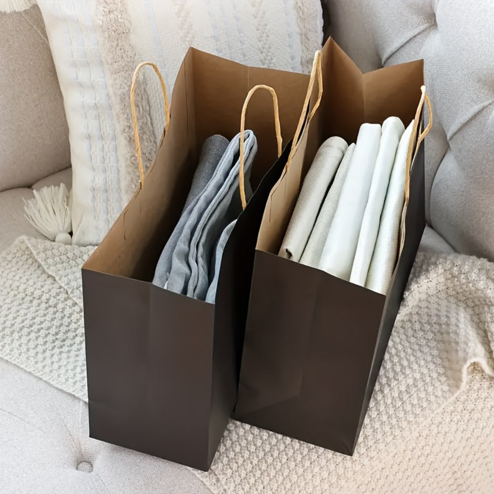 49-Piece Large Paper Shopping Bag Set with Reinforced Handles in White, Brown or Black for Gifts and Retail
