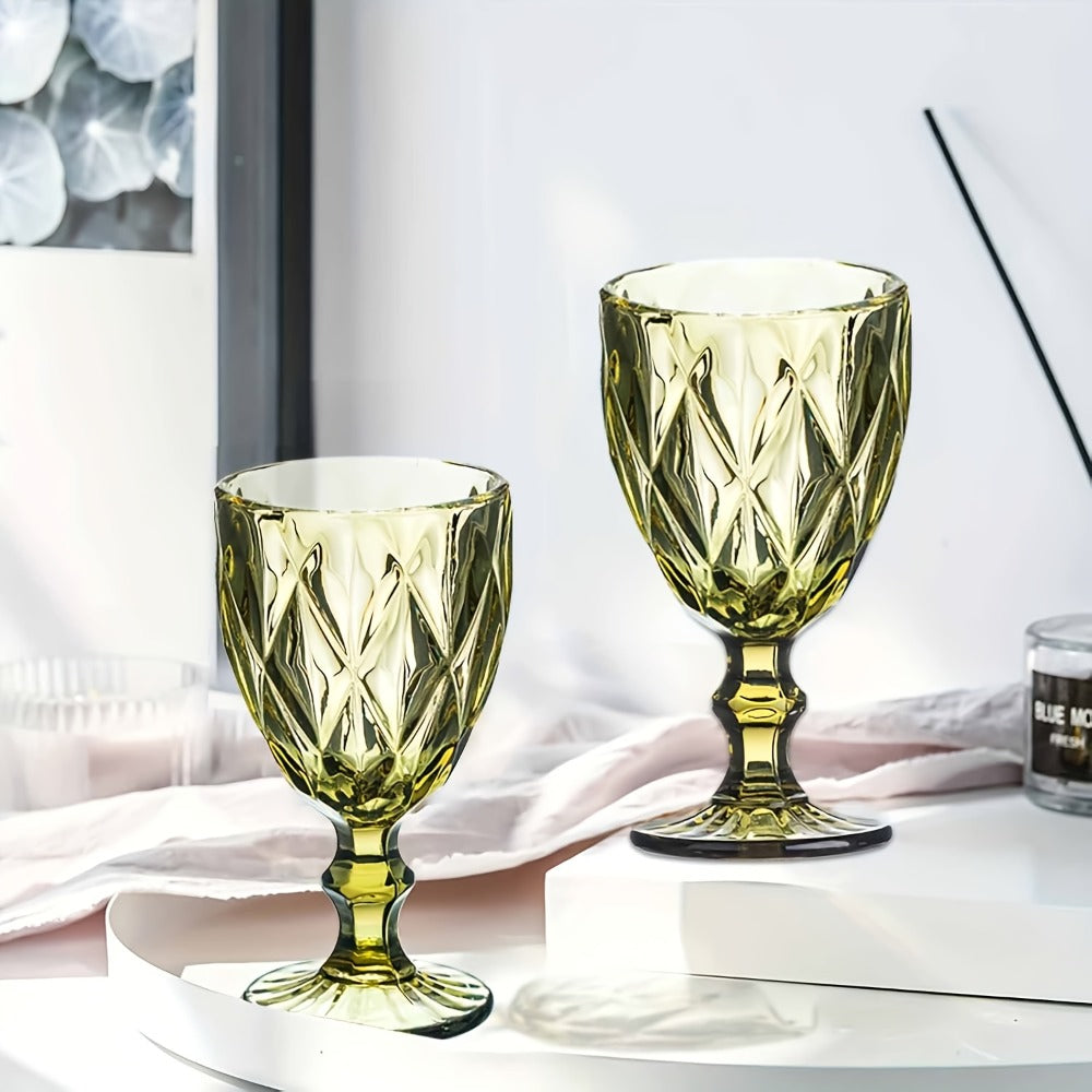 Six-Piece Diamond-Pattern Stemmed Wine Glass Set in Pink, Green or Blue Checkout Color Options