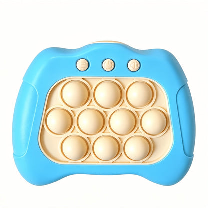 Blue Quick-Push Electronic Memory Game with Ten Pop Buttons, Four Pictured Modes and Back Controls