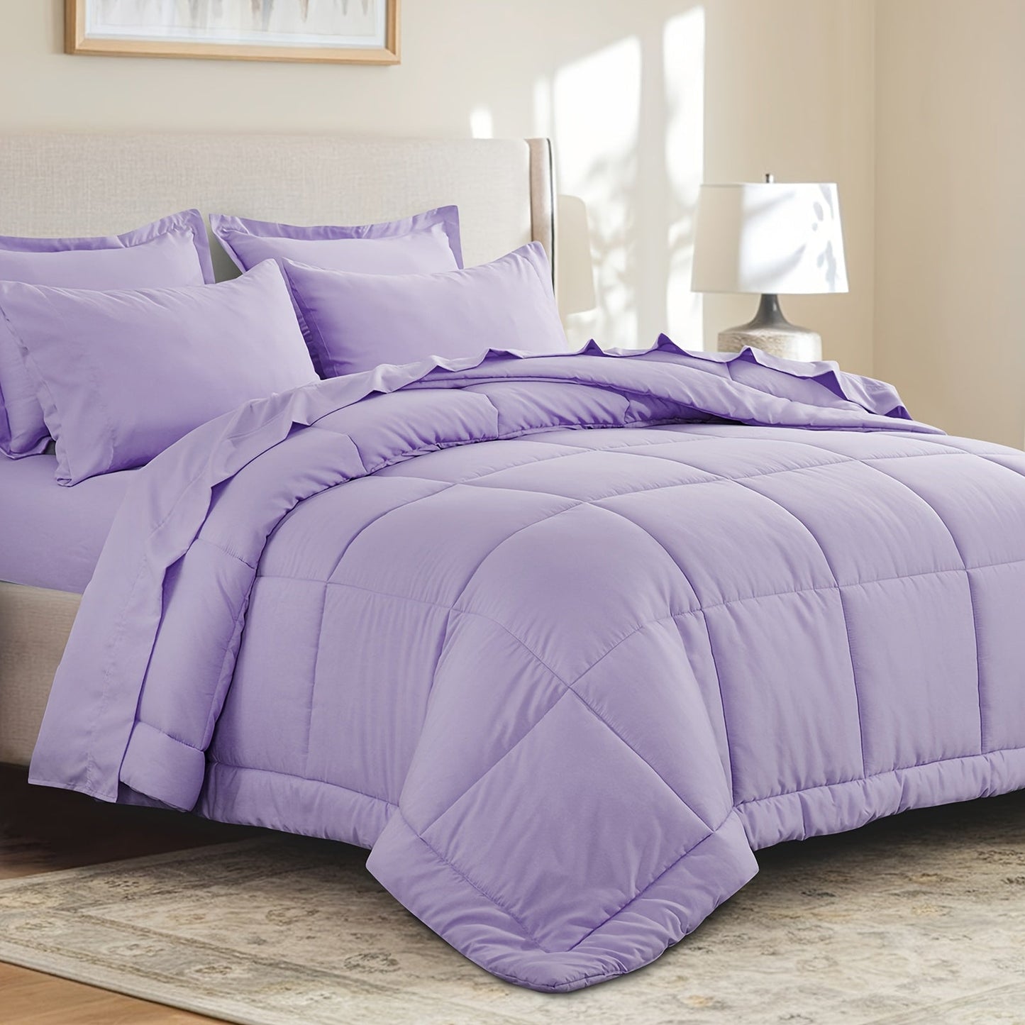 7 Piece Comforter Set Luxury Soft Fluffy Bedding All Season Bed in a Bag with Comforter Fitted Sheet Flat Sheet Pillowcases Hypoallergenic Breathable Easy Care Queen King Twin XL Full