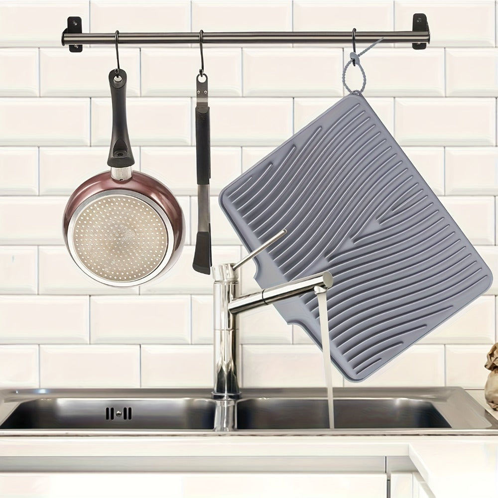Kitchen Mat Set, 34.5x19-Inch Silicone Slope-Drain Drying Pads in Black or Gray, Single or 2-Piece Options