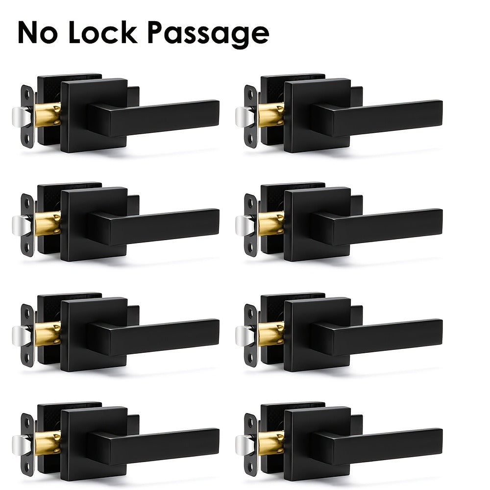 Matte Black Square Door Handle Set – Interior Passage Door Knob for Hall & Closet, Heavy-Duty Left & Right Hand Compatible, Modern Hardware