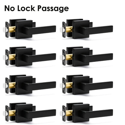 Matte Black Square Door Handle Set – Interior Passage Door Knob for Hall & Closet, Heavy-Duty Left & Right Hand Compatible, Modern Hardware