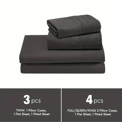Fitted Sheet Set Deep Pocket | Soft Cooling Breathable Bedding 3-4pcs Fade-Resistant All-Season for Twin Full Queen King – Solid Color Bed Sheets for Dorm Guest Room Everyday Use