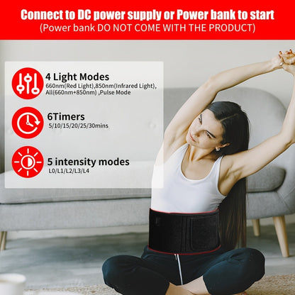 Wearable Red and Near-Infrared LED Belt, 49.6 x 7.08 Inches with Four Light Modes, Six Timers and Five Intensities