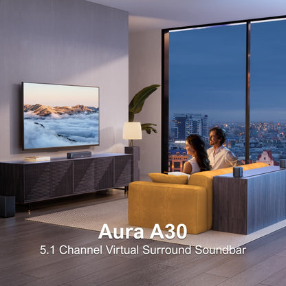 5.1 Surround Sound Bar System with Wired Subwoofer 2 Surround Speakers App Control SurroundX Technology 6 EQ Modes Optical AUX Home Theater TV Soundbar for Smart TV