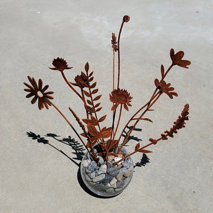 Rustic Metal Wildflower Bouquet, 10-Piece Mixed Stem Set from 25.4 to 40 cm for Vases and Planters