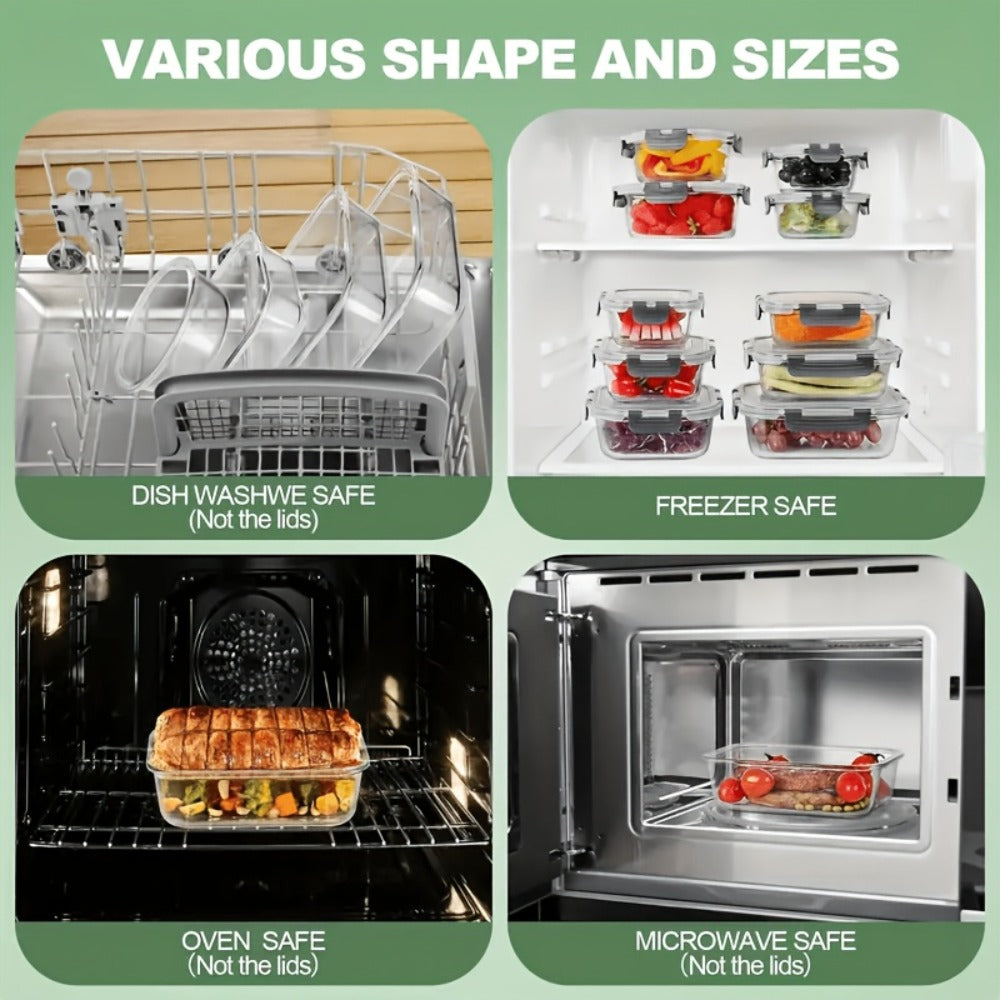 Glass Meal Prep Containers 24-Piece with Lids 12 Containers 12 Lids Leak-Proof Airtight Food Storage Microwave Oven Dishwasher Refrigerator Safe Bento Lunch Box Grey