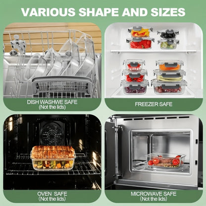 Glass Meal Prep Containers 24-Piece with Lids 12 Containers 12 Lids Leak-Proof Airtight Food Storage Microwave Oven Dishwasher Refrigerator Safe Bento Lunch Box Grey