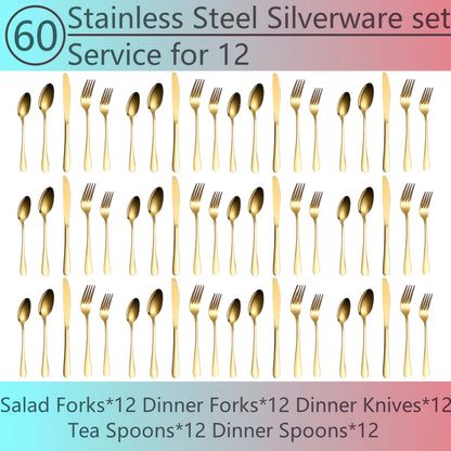 20- or 60-Piece Flatware Set in Silver, Gold or Rainbow Finish with Five-Piece Place Settings