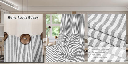 Striped Patchwork Window Curtain Set with Rod-Pocket Top, Six Colors and Five Panel-Count or Size Options