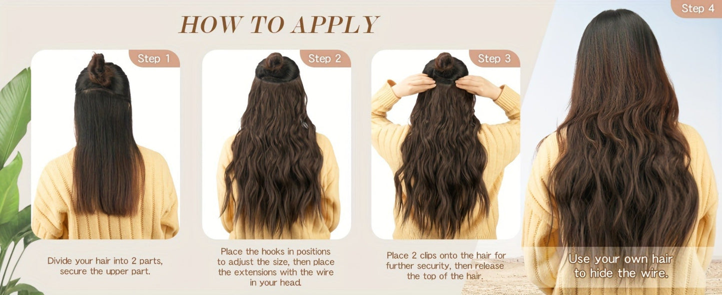 Hair Extensions Wavy 18-Inch Synthetic Halo Weft with Clear Wire, Two Clips and Ten Color Options