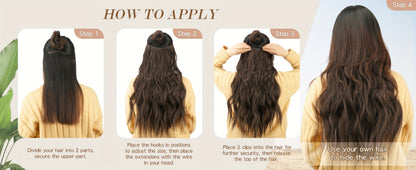 Hair Extensions Wavy 18-Inch Synthetic Halo Weft with Clear Wire, Two Clips and Ten Color Options