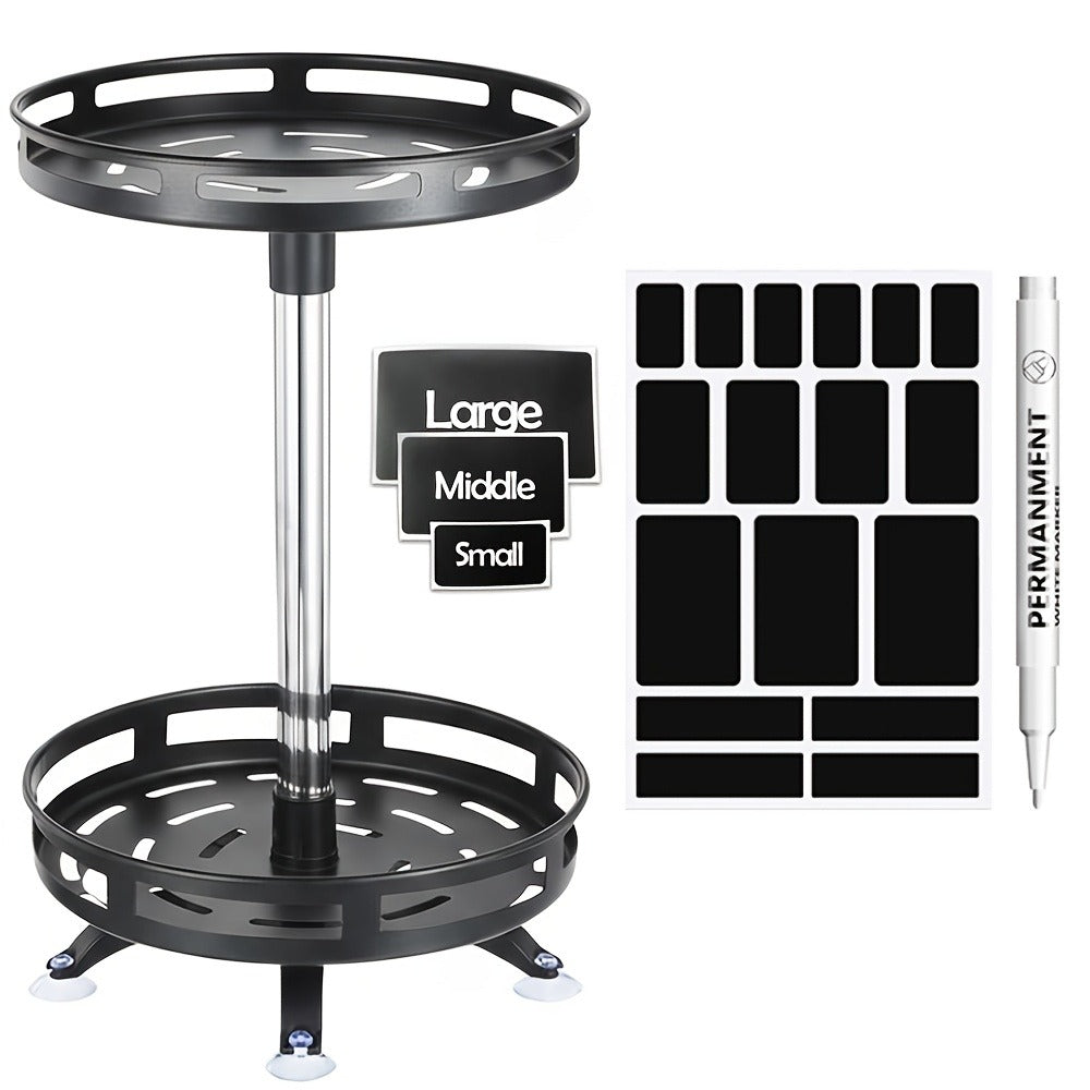 Lazy Susan Turntable Organizer Metal Rotating Spice Rack 1 2 3 Tier for Cabinet Kitchen Countertop Pantry Bathroom – Spinning Storage Rack with Suction Cup Feet & Labels