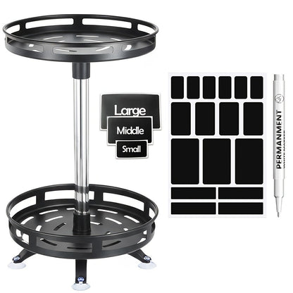 Lazy Susan Turntable Organizer Metal Rotating Spice Rack 1 2 3 Tier for Cabinet Kitchen Countertop Pantry Bathroom – Spinning Storage Rack with Suction Cup Feet & Labels