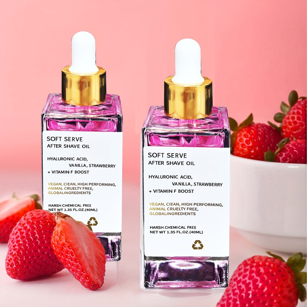 Beard Oil 2-Pack Strawberry Vanilla Scent 1.35oz Each Mustache Oil After Shave Moisturizer Hypoallergenic Glycerin Beard Softener Conditioner Unisex Skin Soothing Grooming Oil for Men