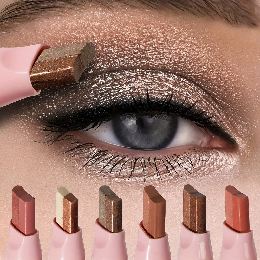 Dual-Color Eyeshadow Stick Set 6pcs Waterproof Two-Tone Eye Shadow Pencil – Smudge-Proof, Non-Fading, Blendable Shimmer & Matte Eye Makeup Kit for Women Beginners, Holiday Gift
