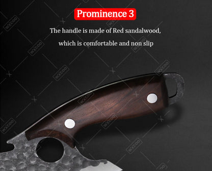 Viking Chef Knife Set 3/4pcs Hammered Stainless Steel Kitchen Knives – Boning, Utility & BBQ Knife with Wooden Handle for Cooking, Camping & Outdoor